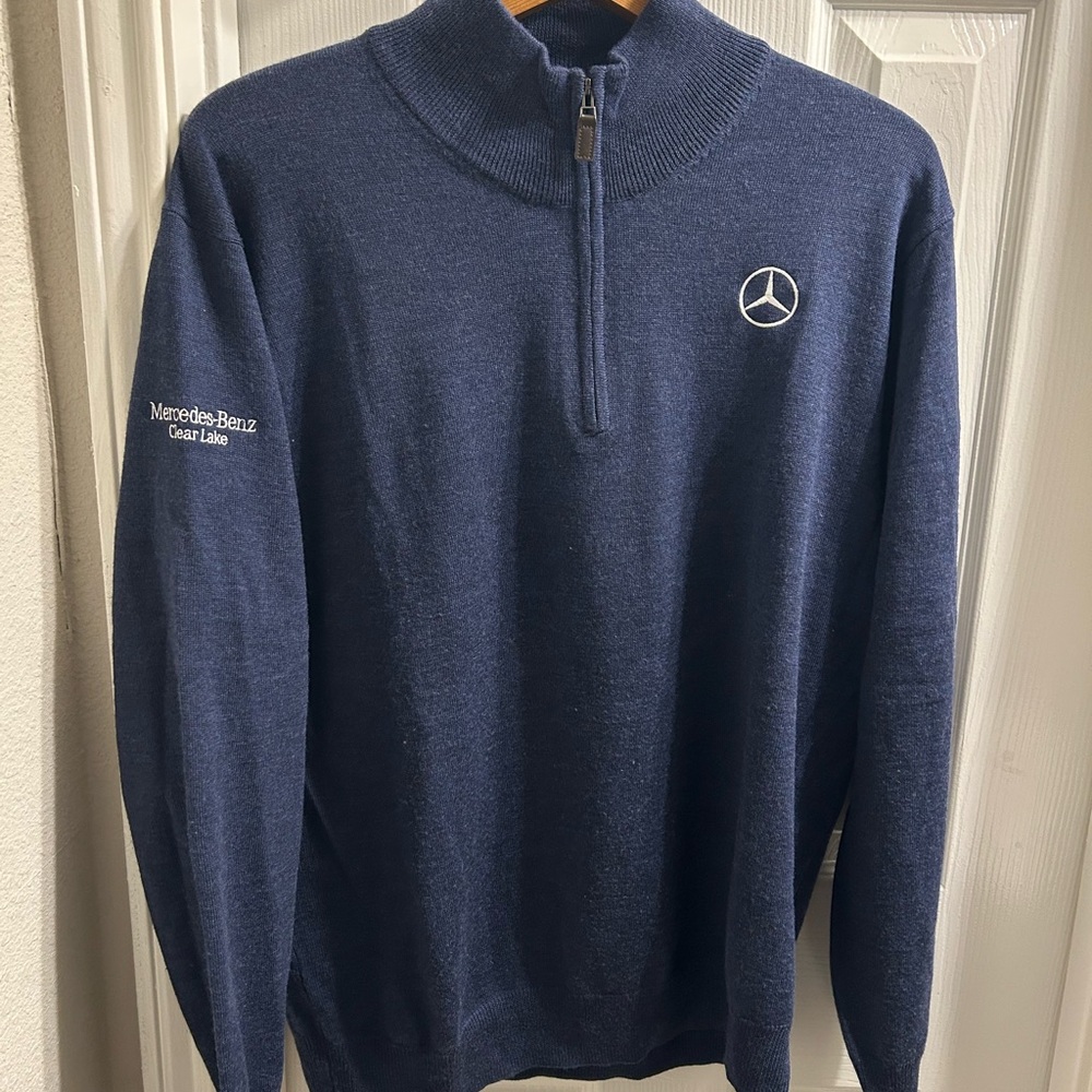 JOS A BANK Sweater Men L 100% Italian Merino Wool Signature Collection Polo Blue